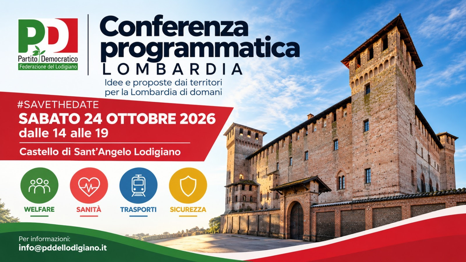Conferenza programmatica Lombardia al Castello di Sant’Angelo Lodigiano: sabato 24 ottobre 2026, dalle 14 alle 19